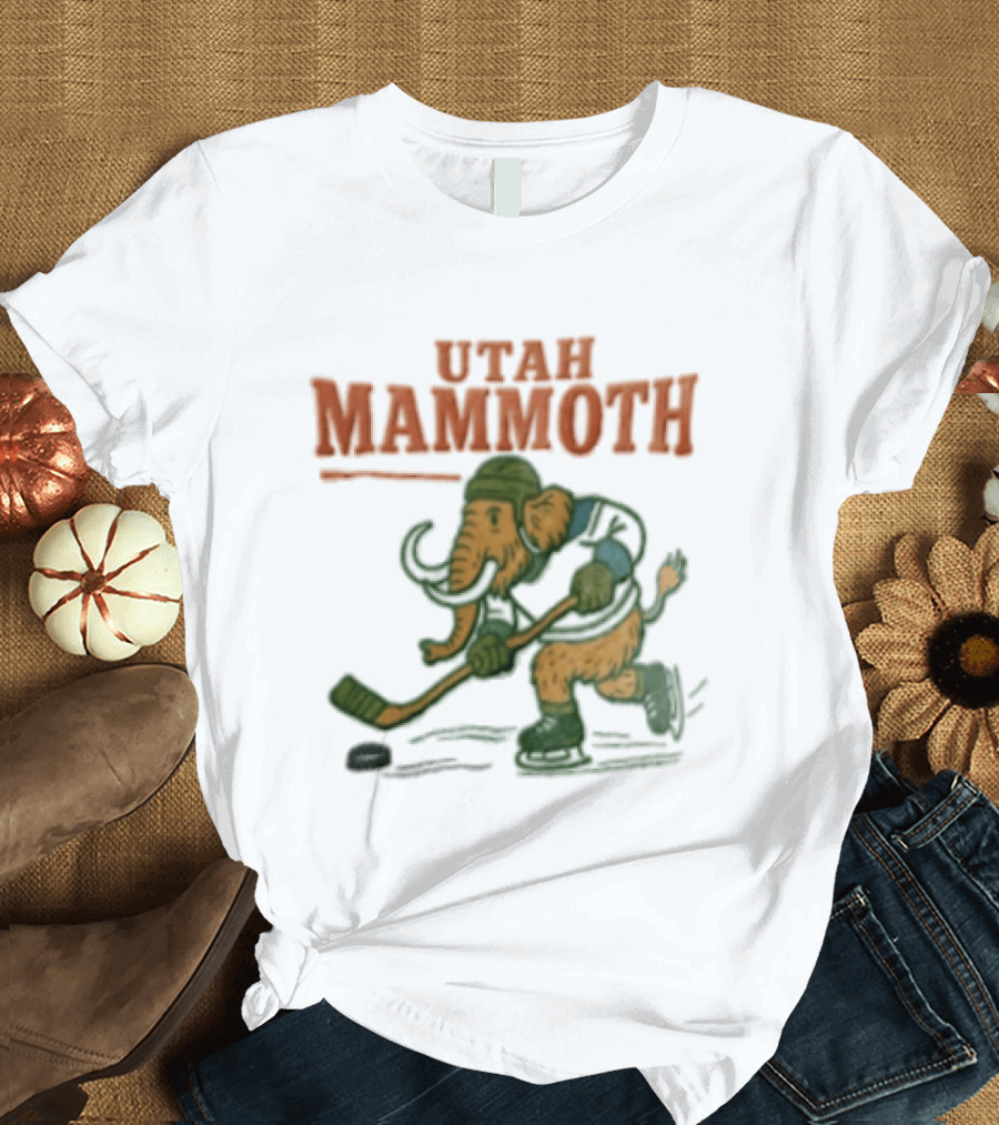 Utah Mammoth Hockey Player Mammoth Playing Hockey T-Shirt