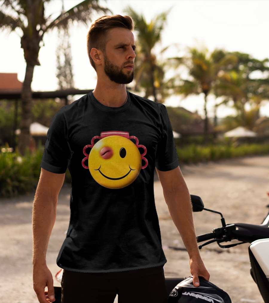 A$AP Rocky Don't Be Dumb Tour Smiley Face With Winking Eye And Red Rope Details T-Shirt