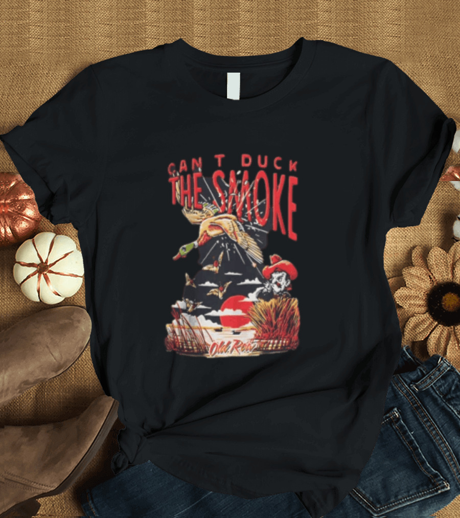 Can't Duck The Smoke Old Row Duck Hunting Scenic Sunset And Cowboy T-Shirt