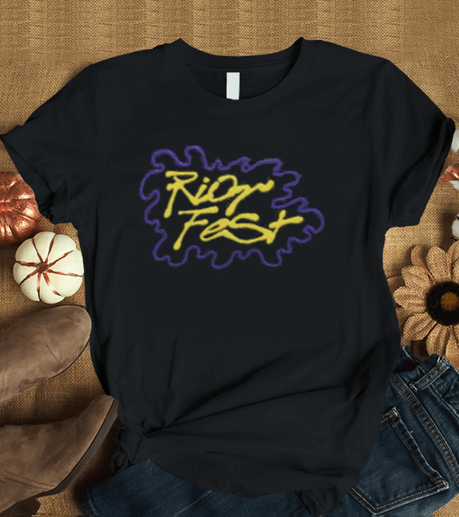 Riot Fest Yellow Blue Graffiti Style Logo Riot Brand Store Hat T-Shirt