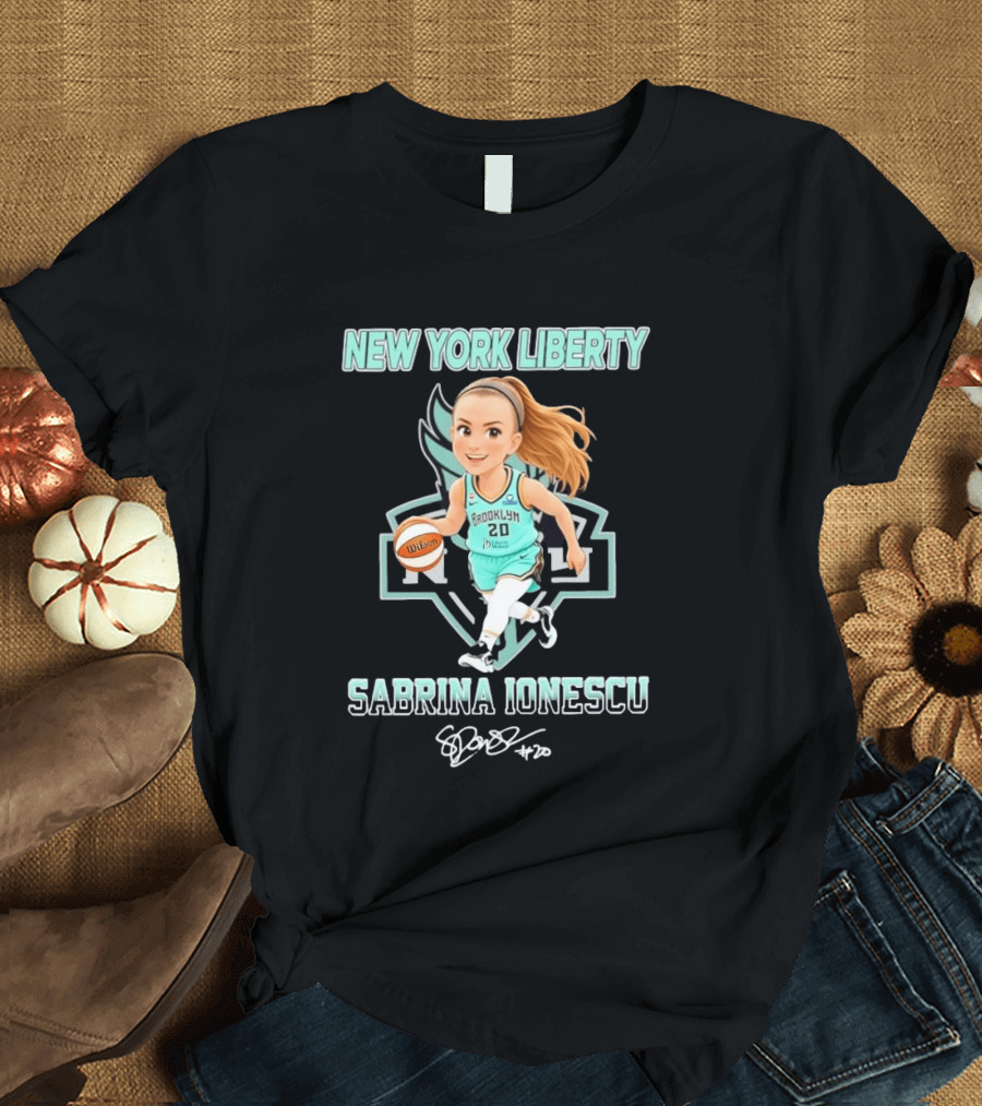 New York Liberty Sabrina Ionescu Brooklyn No 20 Chibi Basketball T-Shirt