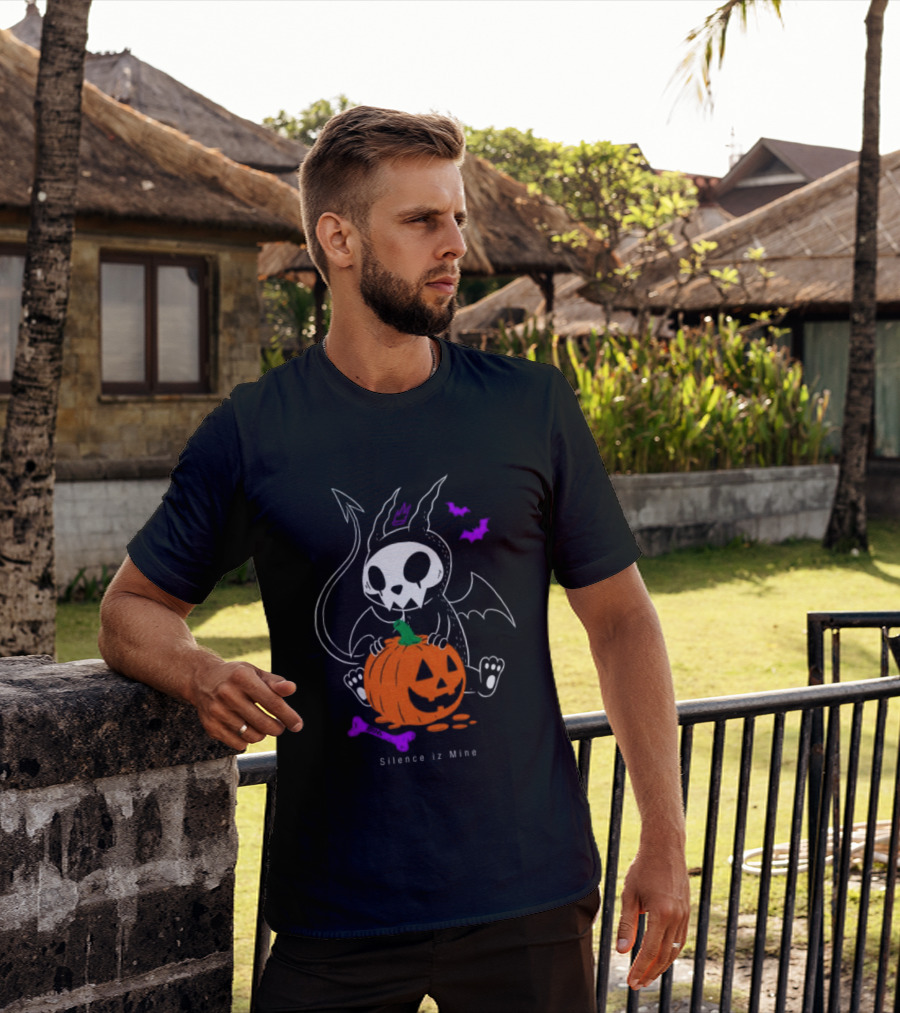 Silence Iz Mine Sim Store Rolling Cradle Black Purple Halloween Characters Pumpkin Bats T-Shirt