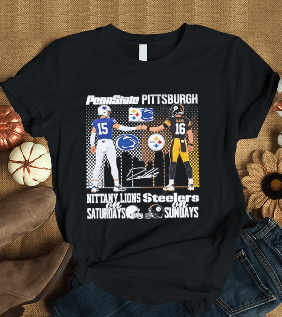 Penn State Nittany Lions Saturdays Pittsburgh Steelers Sundays Skyline Football Rivalry T-Shirt
