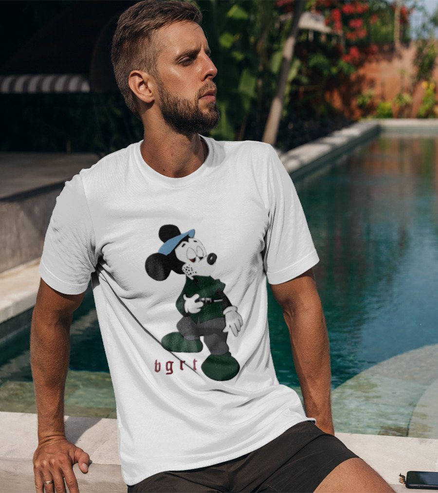 BGRT Cartoon Mouse Green Jacket Syringe Cigarette T-Shirt
