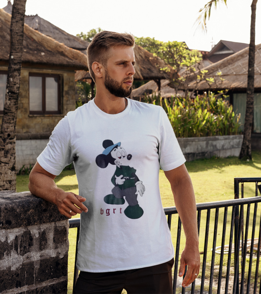BGRT Cartoon Mouse Green Jacket Syringe Cigarette T-Shirt