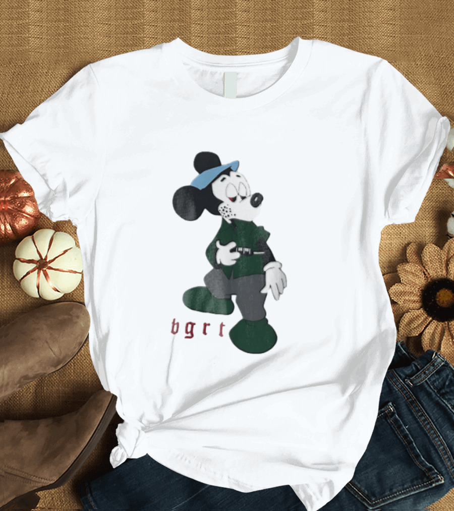 BGRT Cartoon Mouse Green Jacket Syringe Cigarette T-Shirt