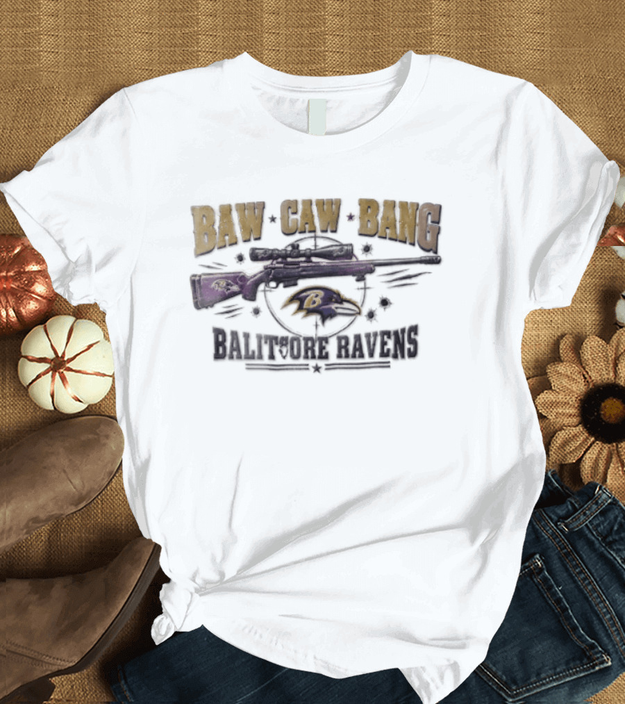 Baltimore Ravens Baw Caw Bang Sniper Rifle Bullet Holes Distressed T-Shirt