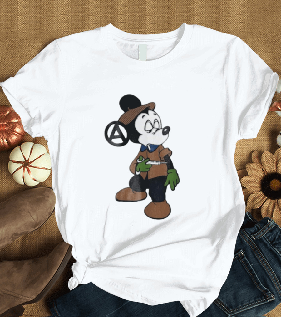 Bootleg Halftone Cartoon Mouse Anarchy Syringe T-Shirt