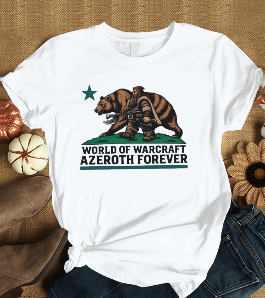 World Of Warcraft Azeroth Forever Dwarf With Bear Companion T-Shirt