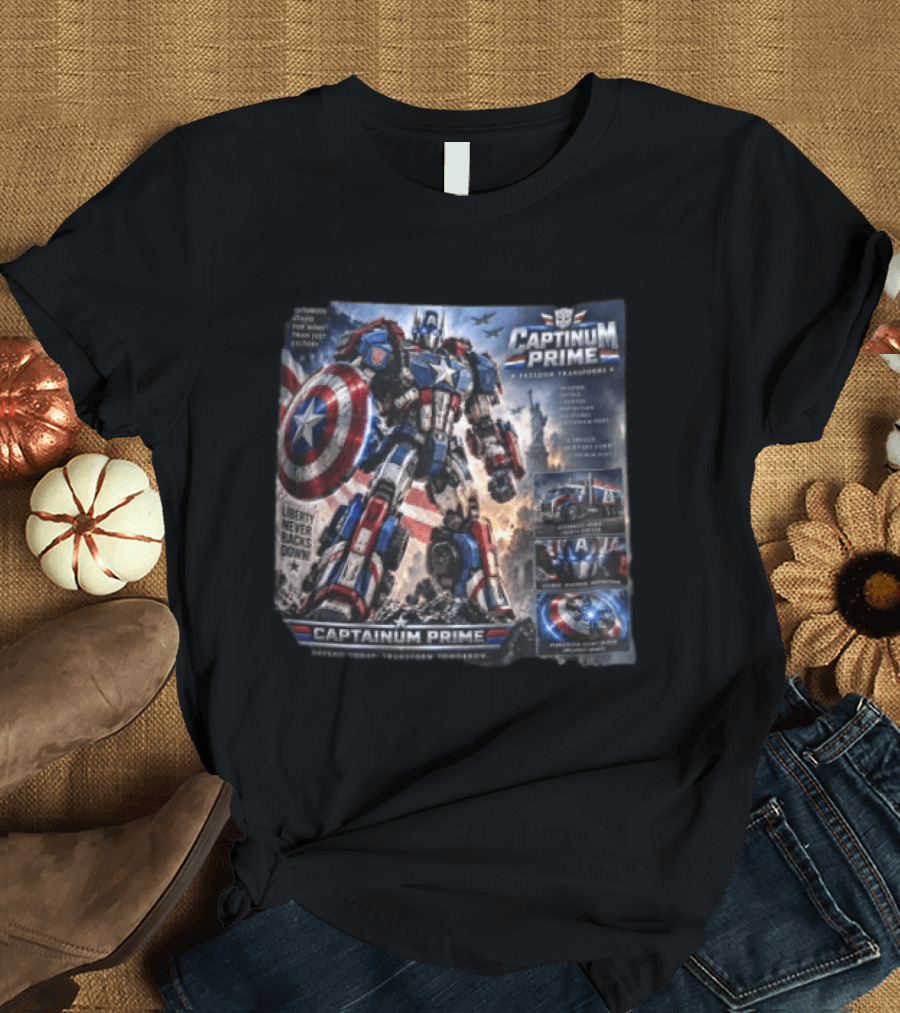 Captainum Prime Freedom Transforms Liberty Never Backs Down Transform Tomorrow T-Shirt