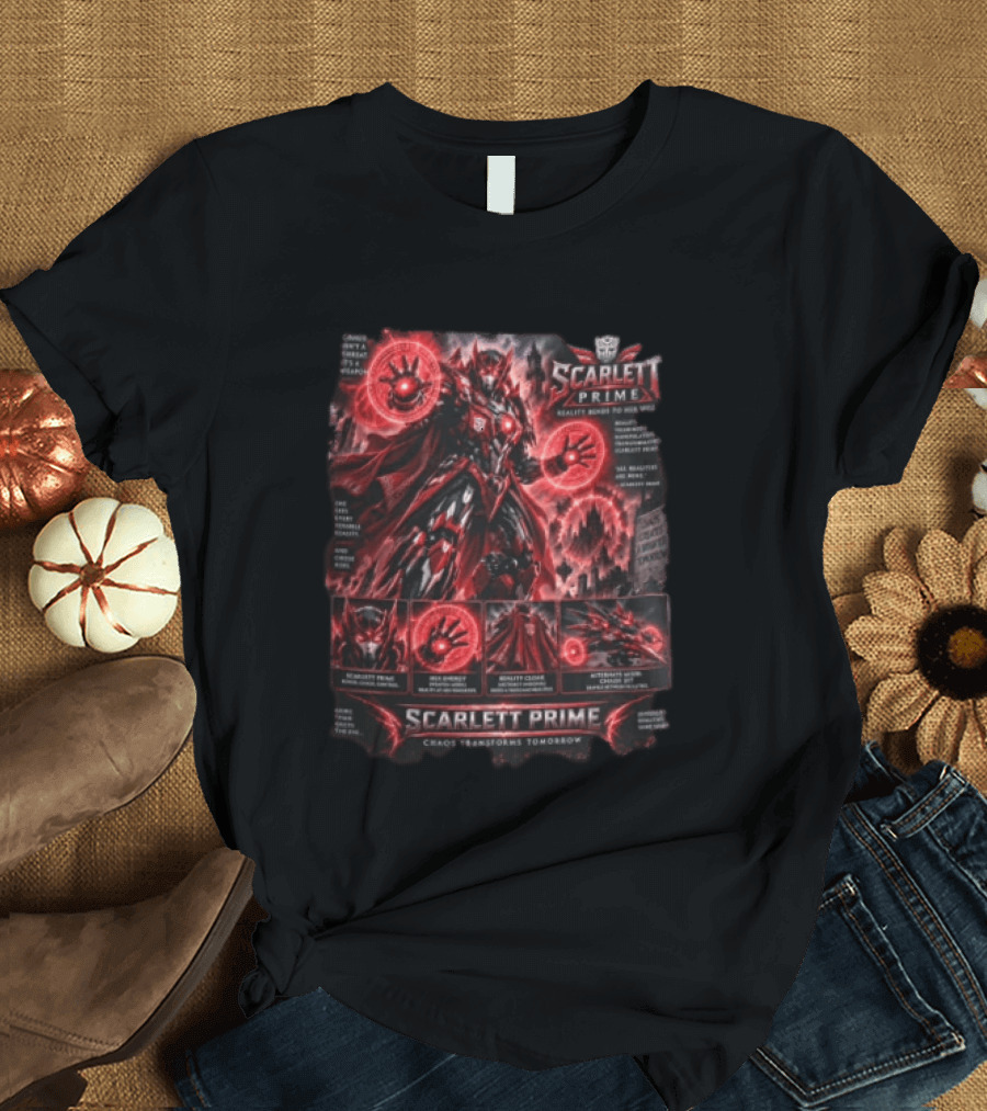 Scarlett Prime Reality Bends Red Mecha Chaos Transforms Tomorrow Jet Hex Magic T-Shirt
