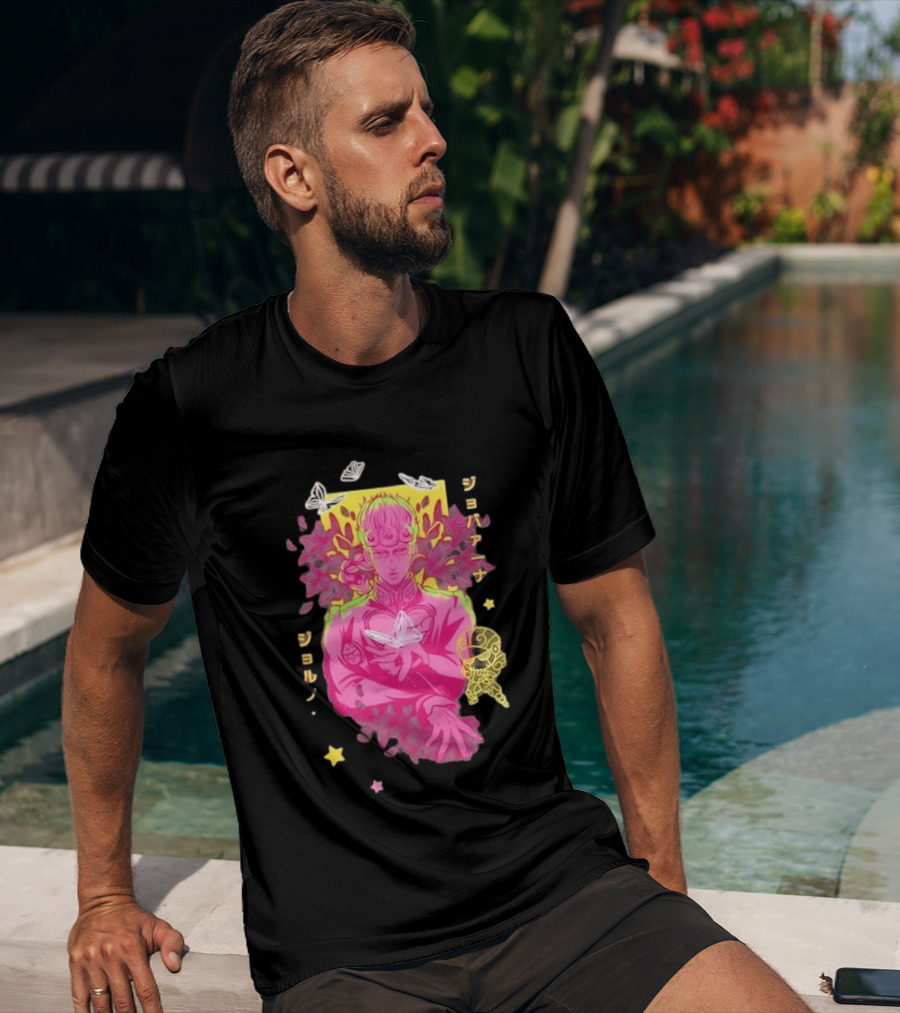 Giorno Giovanna JoJo's Bizarre Adventure Romaji Butterflies Neon Manga T-Shirt