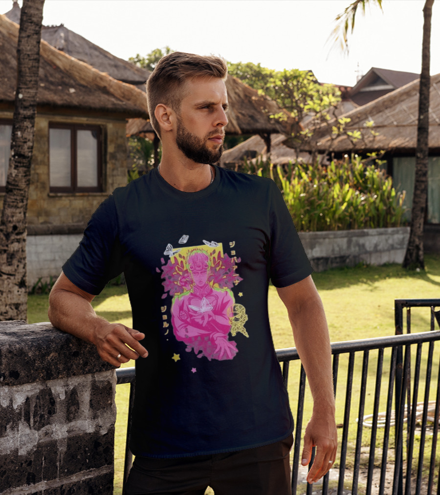 Giorno Giovanna JoJo's Bizarre Adventure Romaji Butterflies Neon Manga T-Shirt