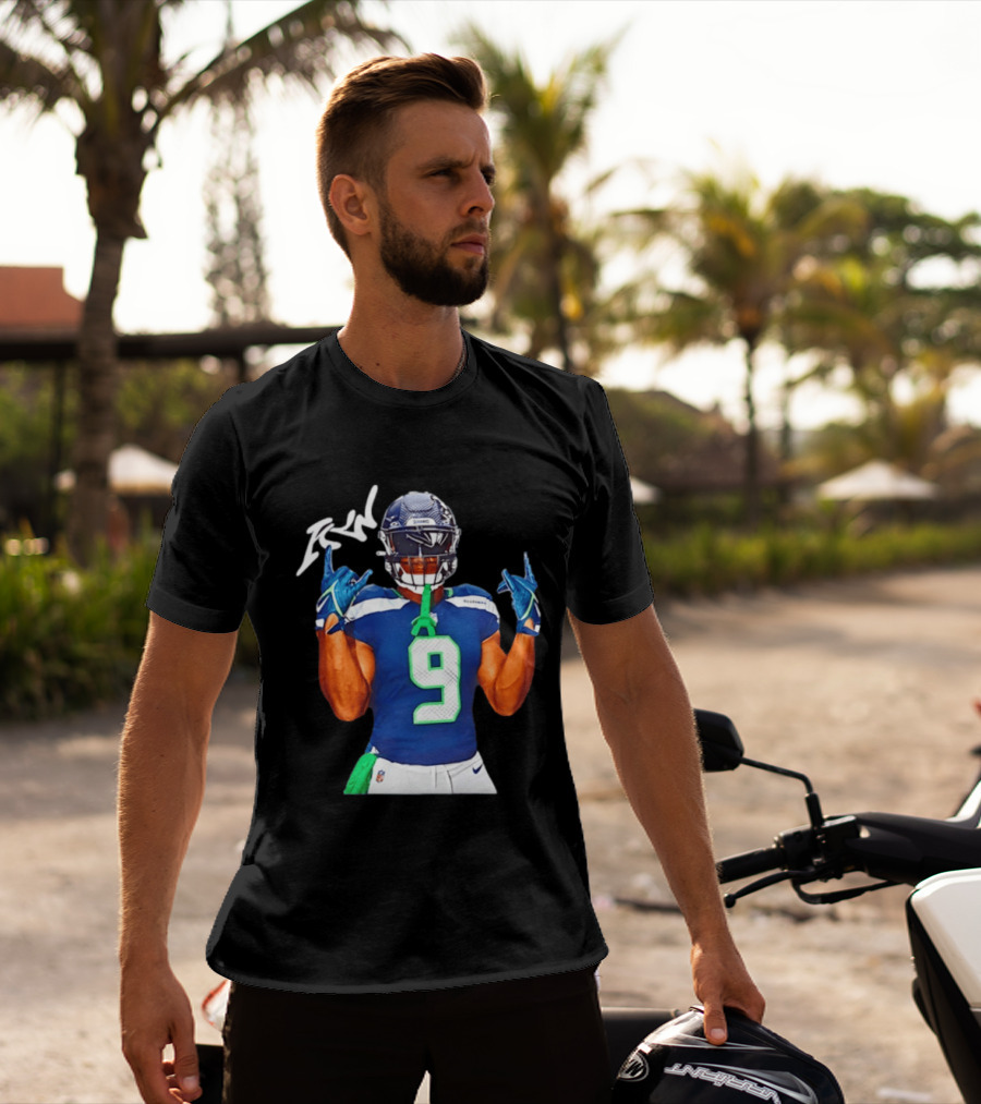 Kenneth Walker Seattle Seahawks Number 9 Hand Gesture Signature T-Shirt