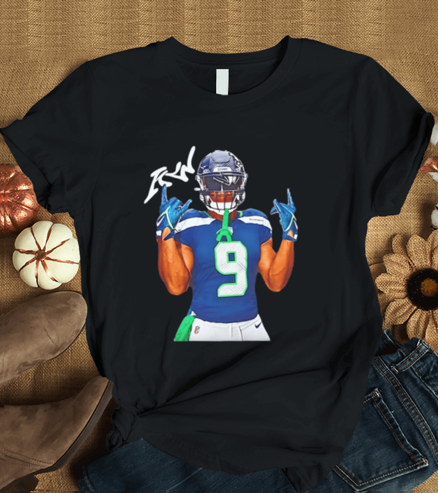 Kenneth Walker Seattle Seahawks Number 9 Hand Gesture Signature T-Shirt