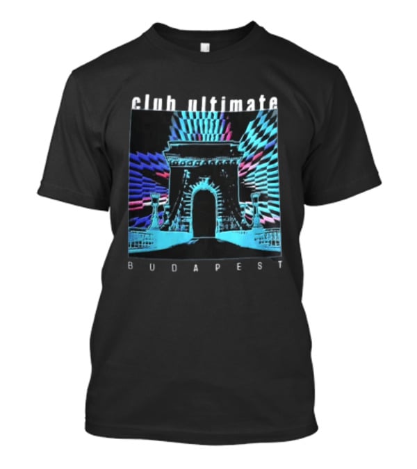 Club Ultimate Budapest Szechenyi Chain Bridge Neon Checkerboard Arch T-Shirt