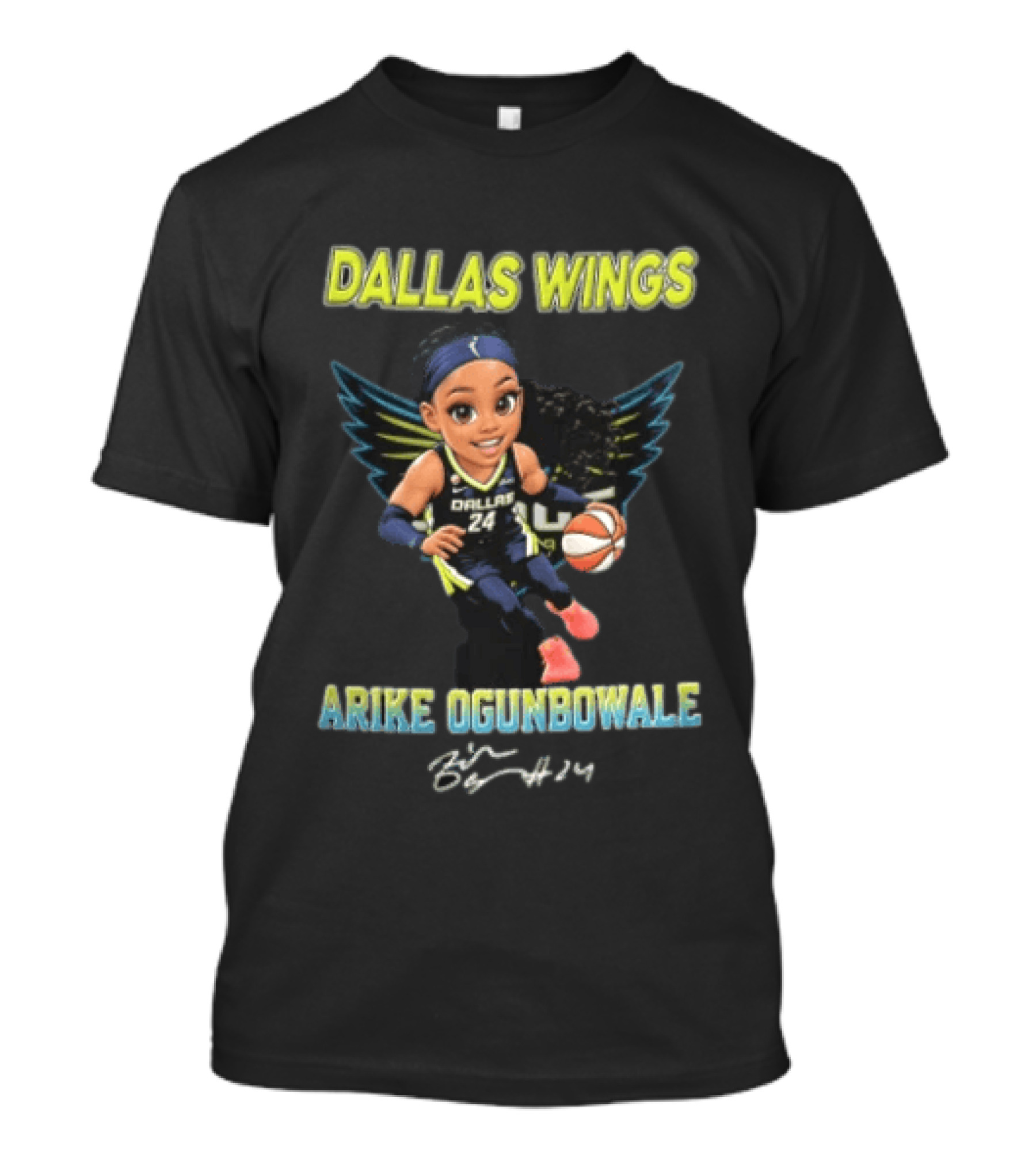 Dallas Wings Arike Ogunbowale Cartoon Caricature Dribbling Basketball Team Player T-Shirt