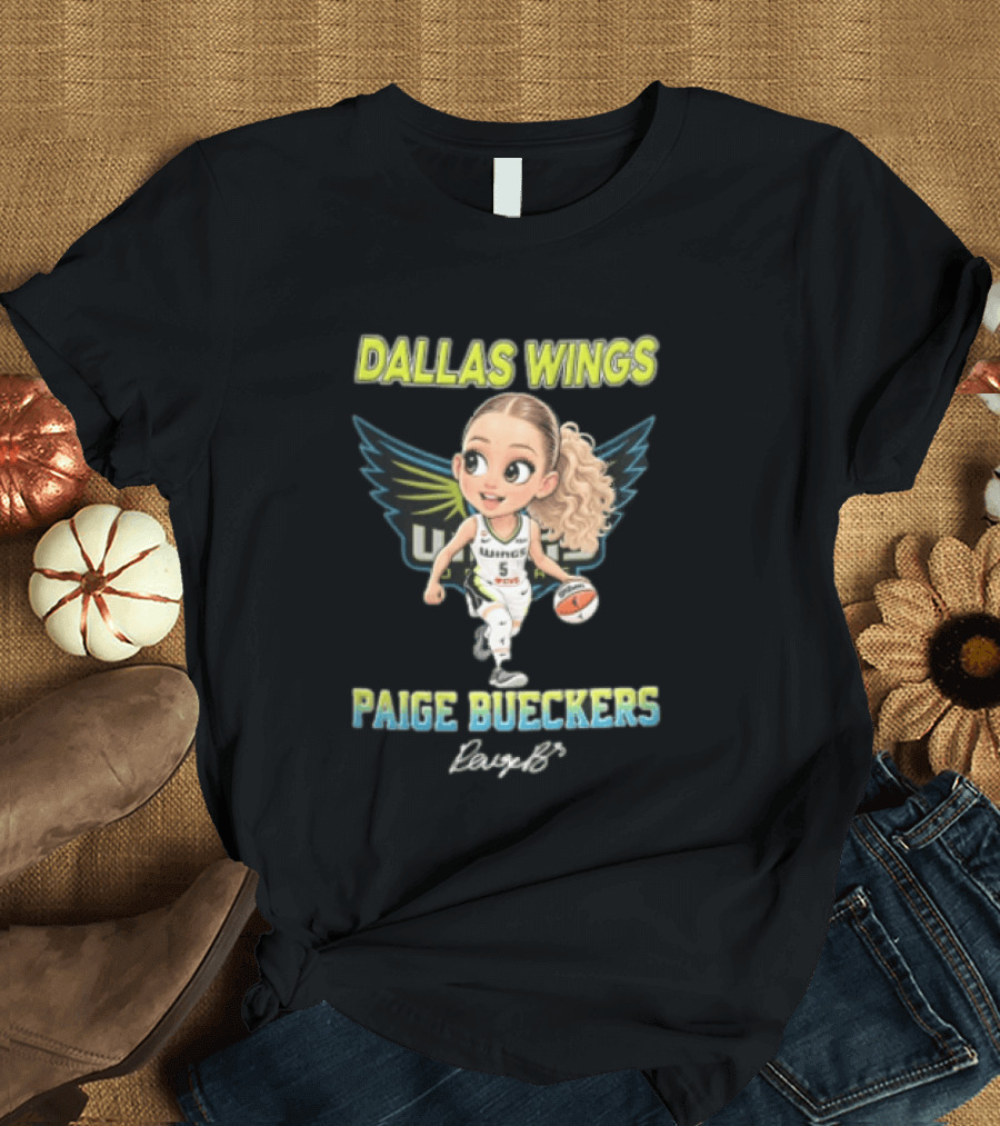 Dallas Wings Paige Bueckers Cartoon Dribbling Basketball Wings T-Shirt