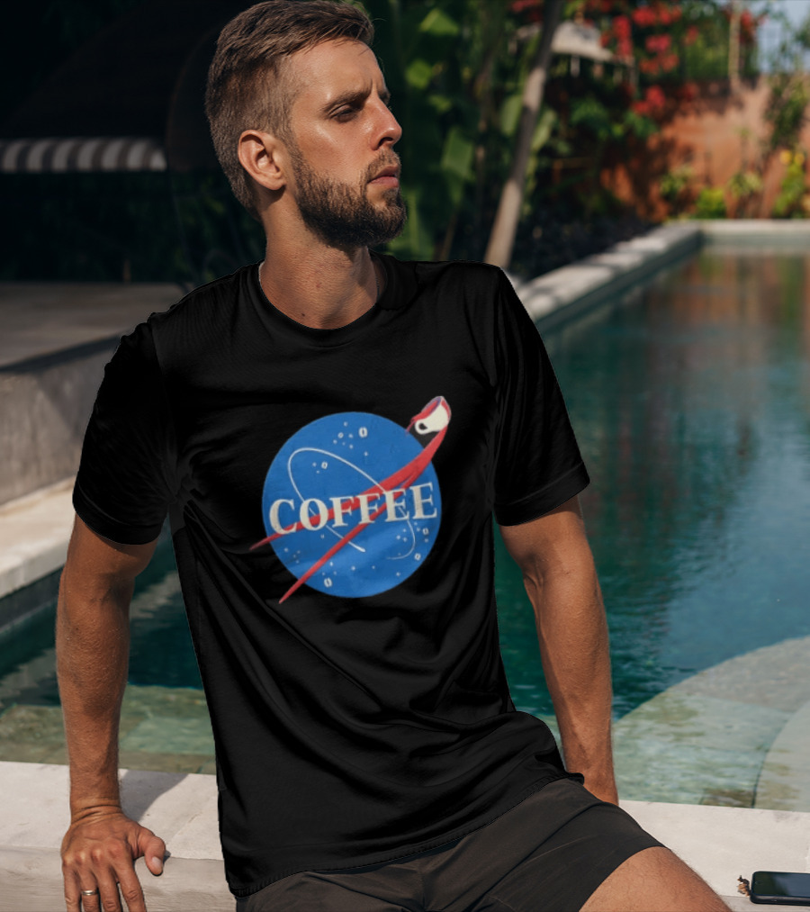 Nasa Coffee Meatball Spilling Cup Orbit Beans Distressed T-Shirt
