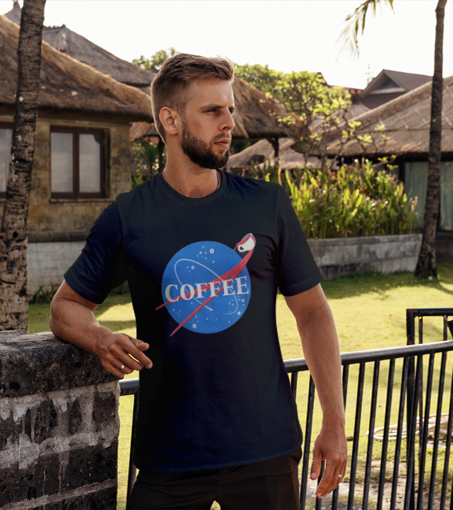 Nasa Coffee Meatball Spilling Cup Orbit Beans Distressed T-Shirt