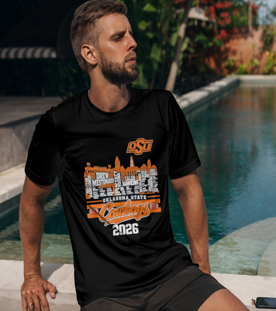 Oklahoma State Cowboys 2026 Player Names Skyline OSU Football T-Shirt