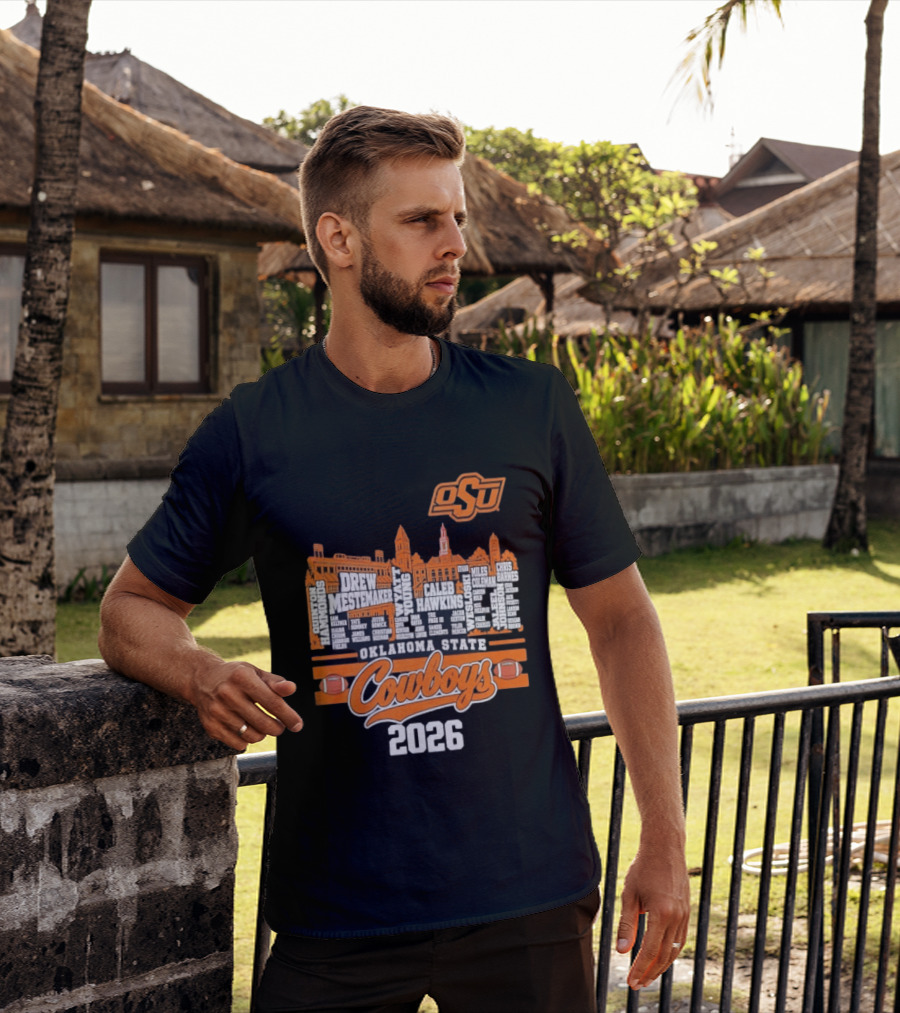 Oklahoma State Cowboys 2026 Player Names Skyline OSU Football T-Shirt