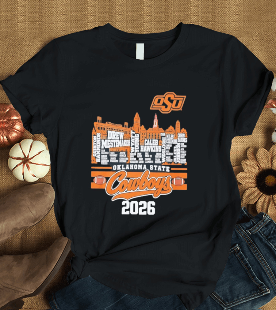 Oklahoma State Cowboys 2026 Player Names Skyline OSU Football T-Shirt