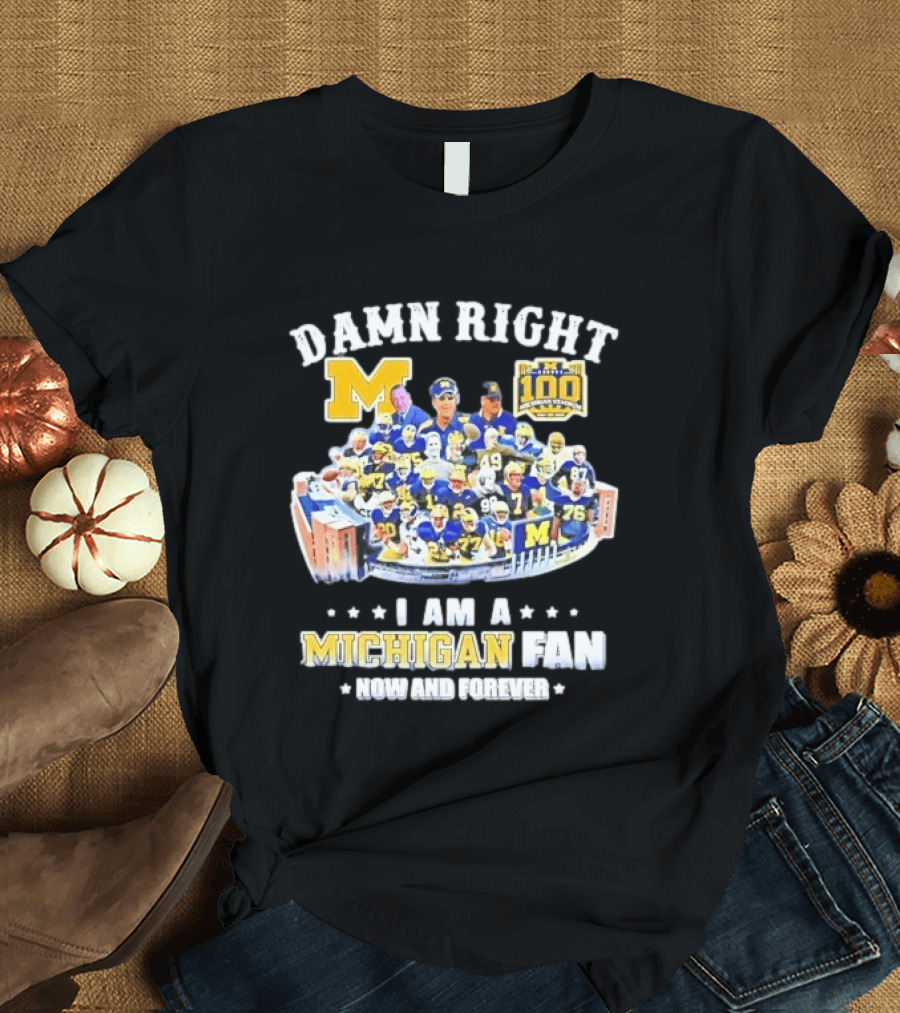 Damn Right Michigan Wolverines Football Player Stadium Collage I Am A Fan Now And Forever T-Shirt