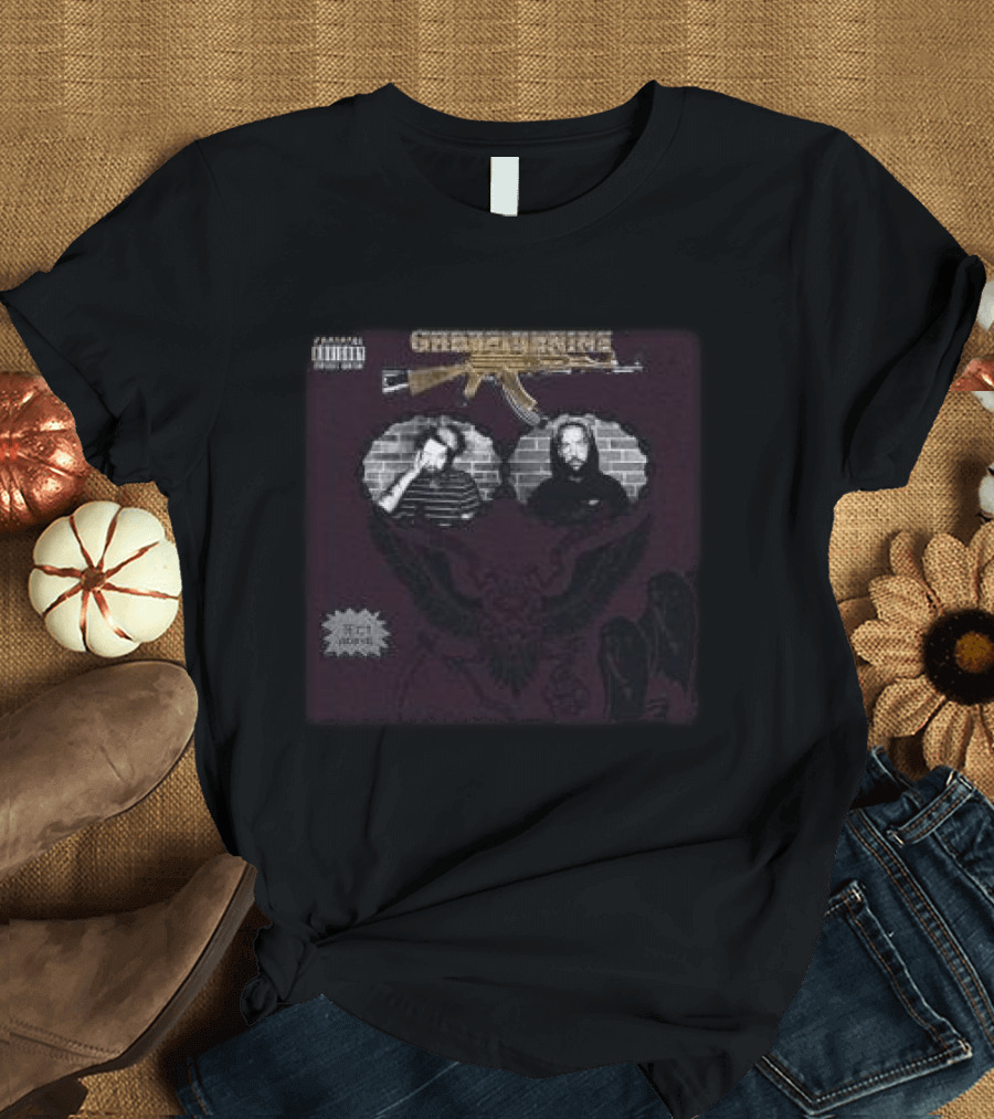 Suicideboy Store Stop Staring At The Shadows Album Cover G.R.E.Y.G.O.D.S Parental Advisory Explicit Content T-Shirt