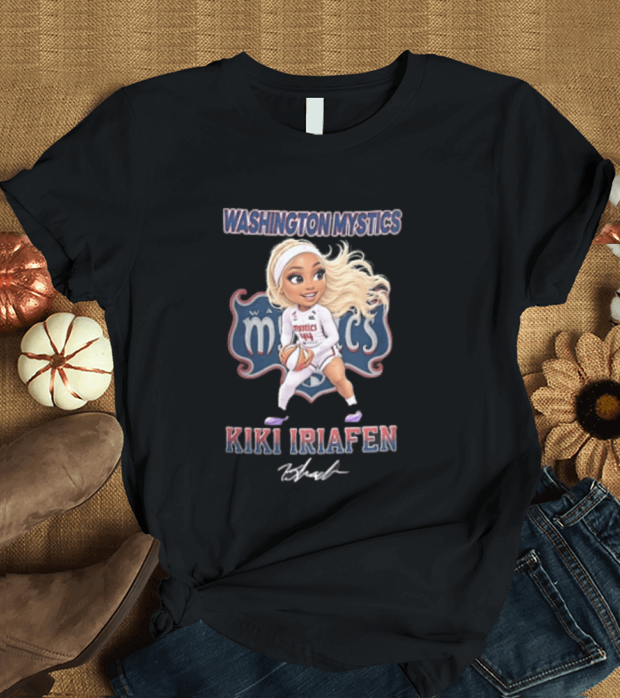 Washington Mystics Kiki Iriafen Cartoon Caricature Player Holding Basketball T-Shirt