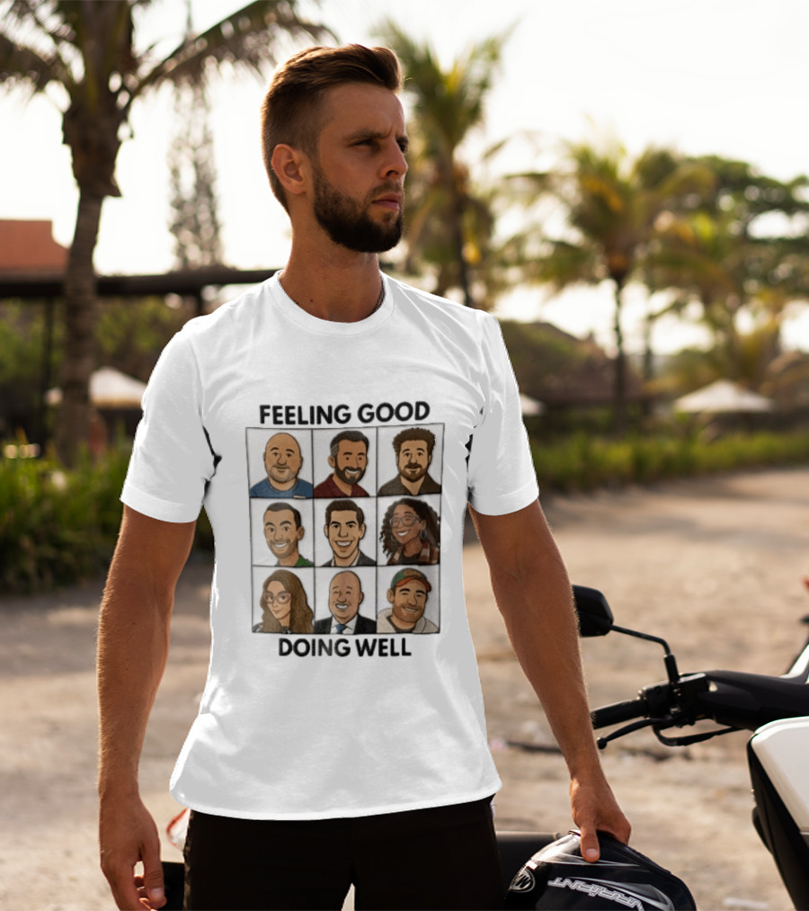 Feeling Good Doing Well Nine Cartoon Caricature Grid T-Shirt