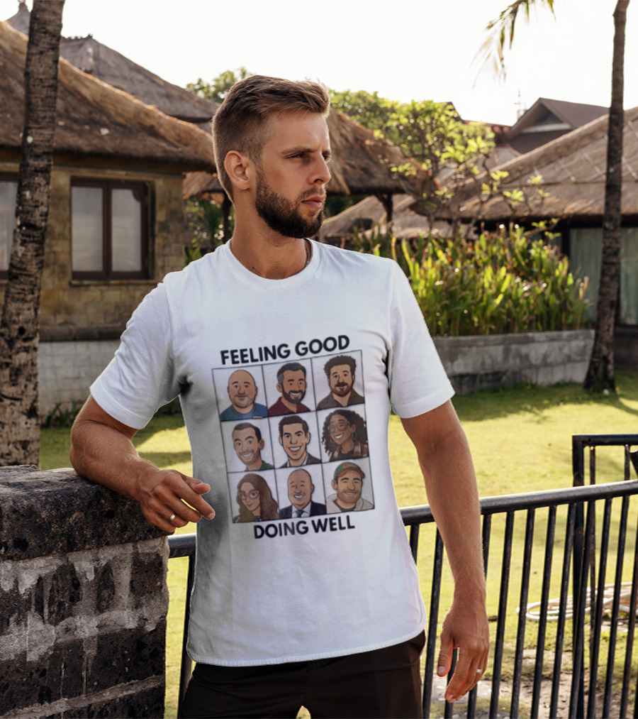 Feeling Good Doing Well Nine Cartoon Caricature Grid T-Shirt