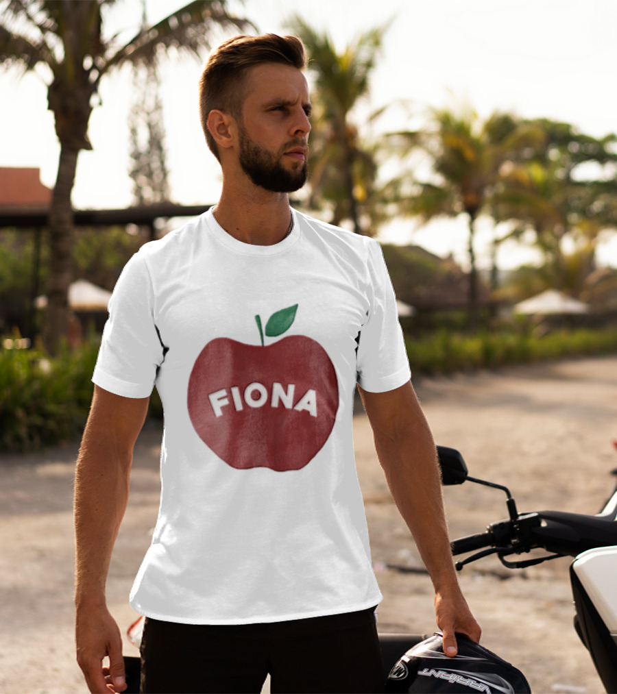 Fiona White Curved Lettering On Watercolor Red Apple With Green Leaf T-Shirt