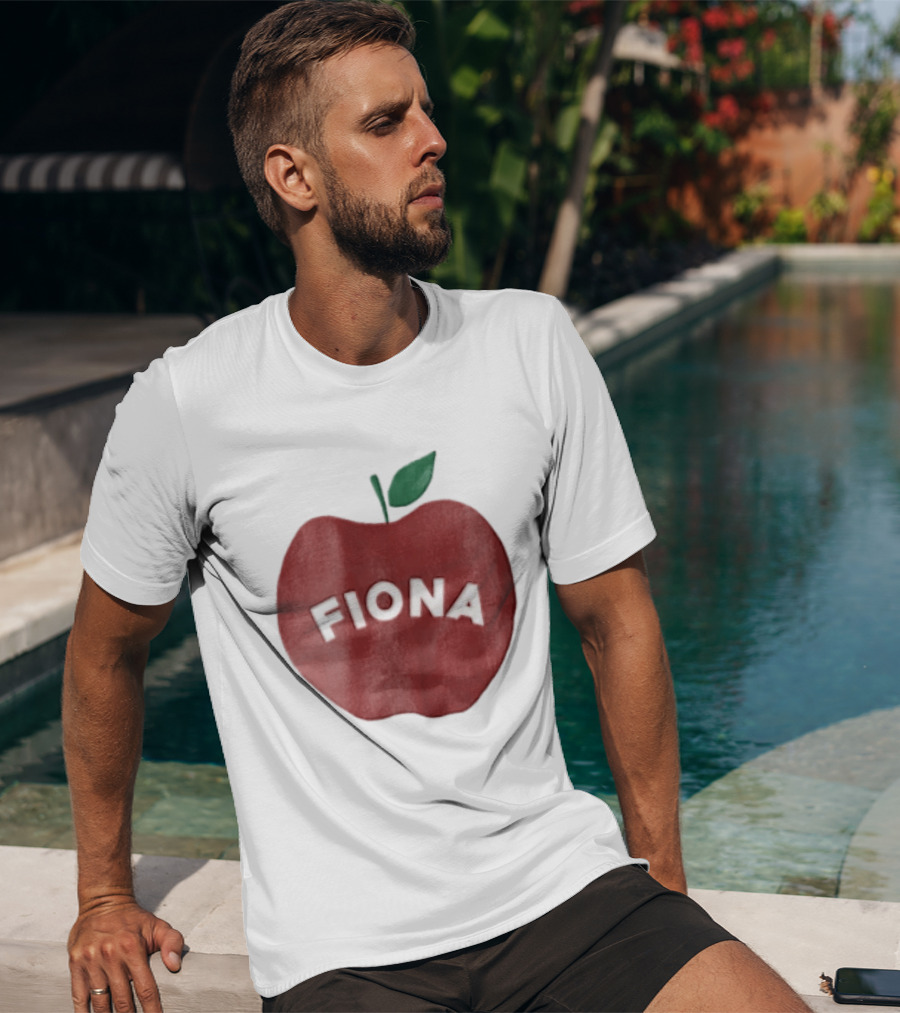 Fiona White Curved Lettering On Watercolor Red Apple With Green Leaf T-Shirt