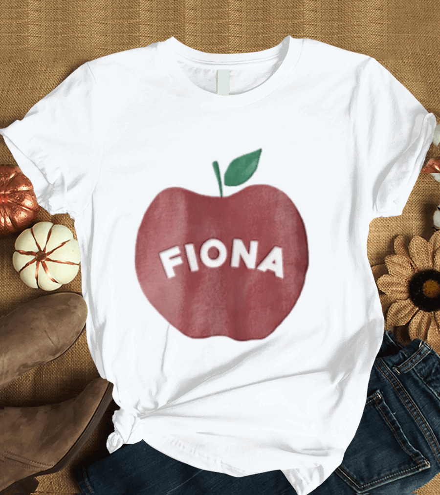 Fiona White Curved Lettering On Watercolor Red Apple With Green Leaf T-Shirt