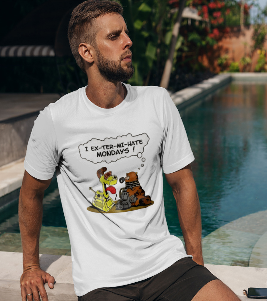 I Ex Ter Mi Hate Mondays Cat Odie Dalek Cyberman Cartoon T-Shirt