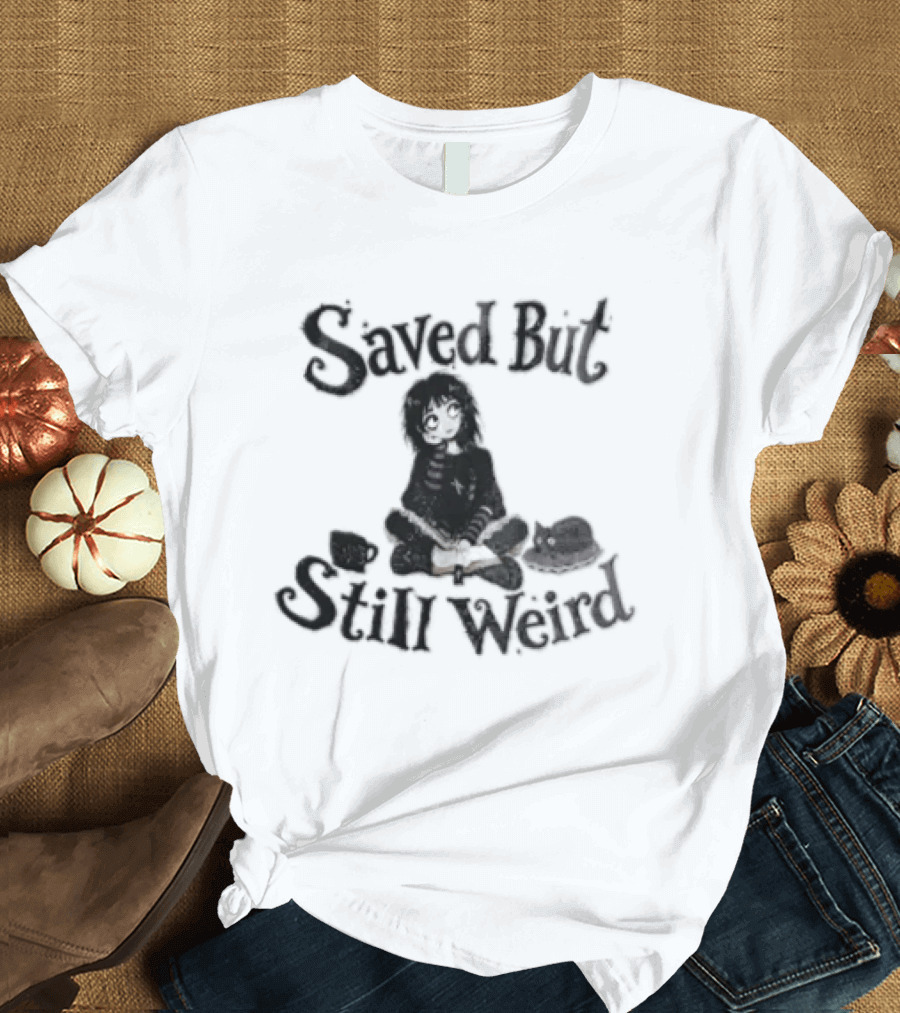 Saved But Still Weird Girl Reading With Cat T-Shirt