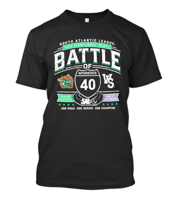 South Atlantic League 2026 Championship Battle Of Interstate 40 Greensboro Grasshoppers Vs Triad City Leaping Llamas One Road One Series One Champion T-Shirt