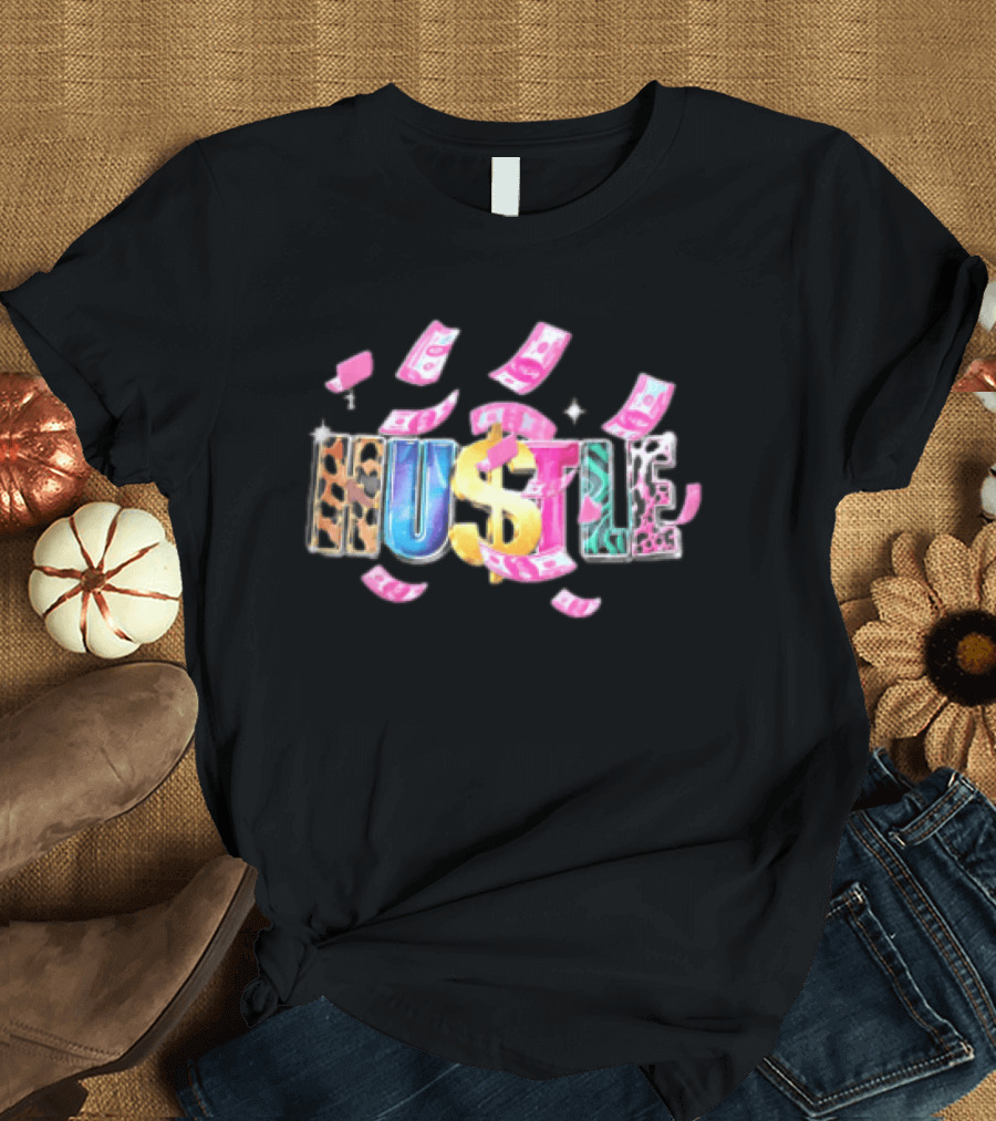 Hustle 3D Gold Dollar Sign Pink Cash Sparkles T-Shirt