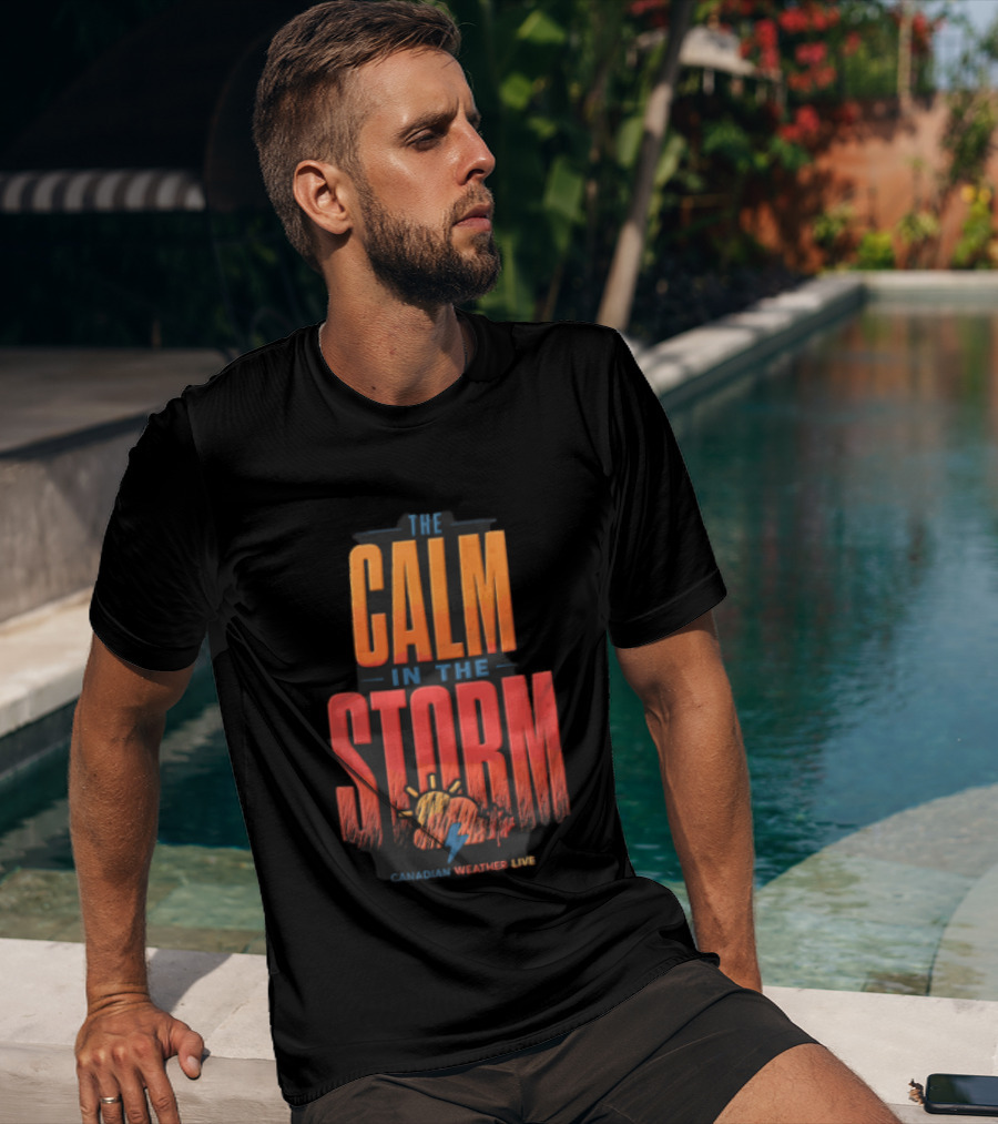 The Calm In The Storm Canadian Weather Live Sun Cloud Lightning Bolt Maple Leaf T-Shirt