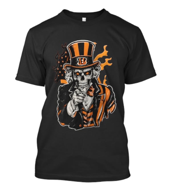 Cincinnati Bengals Skeleton Uncle Sam Pointing Tiger Head Iconic Style Fan Favorite T-Shirt