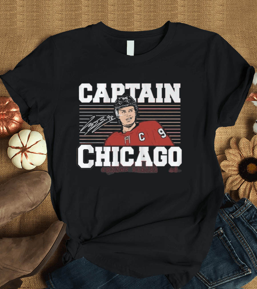 Connor Bedard Number 98 Captain Chicago Hockey T-Shirt