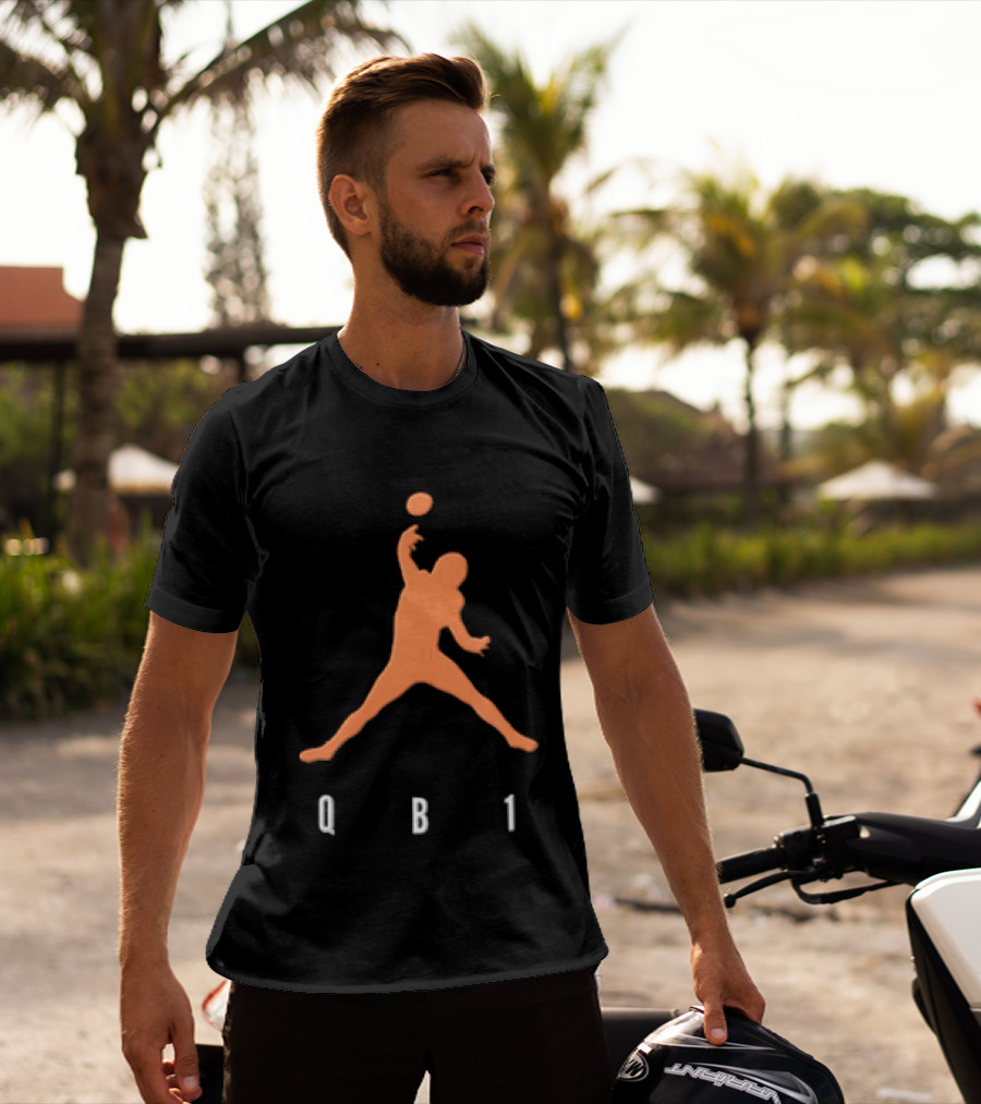 Qb1 Orange Jumpman Pose Football Quarterback Throwing Ball T-Shirt