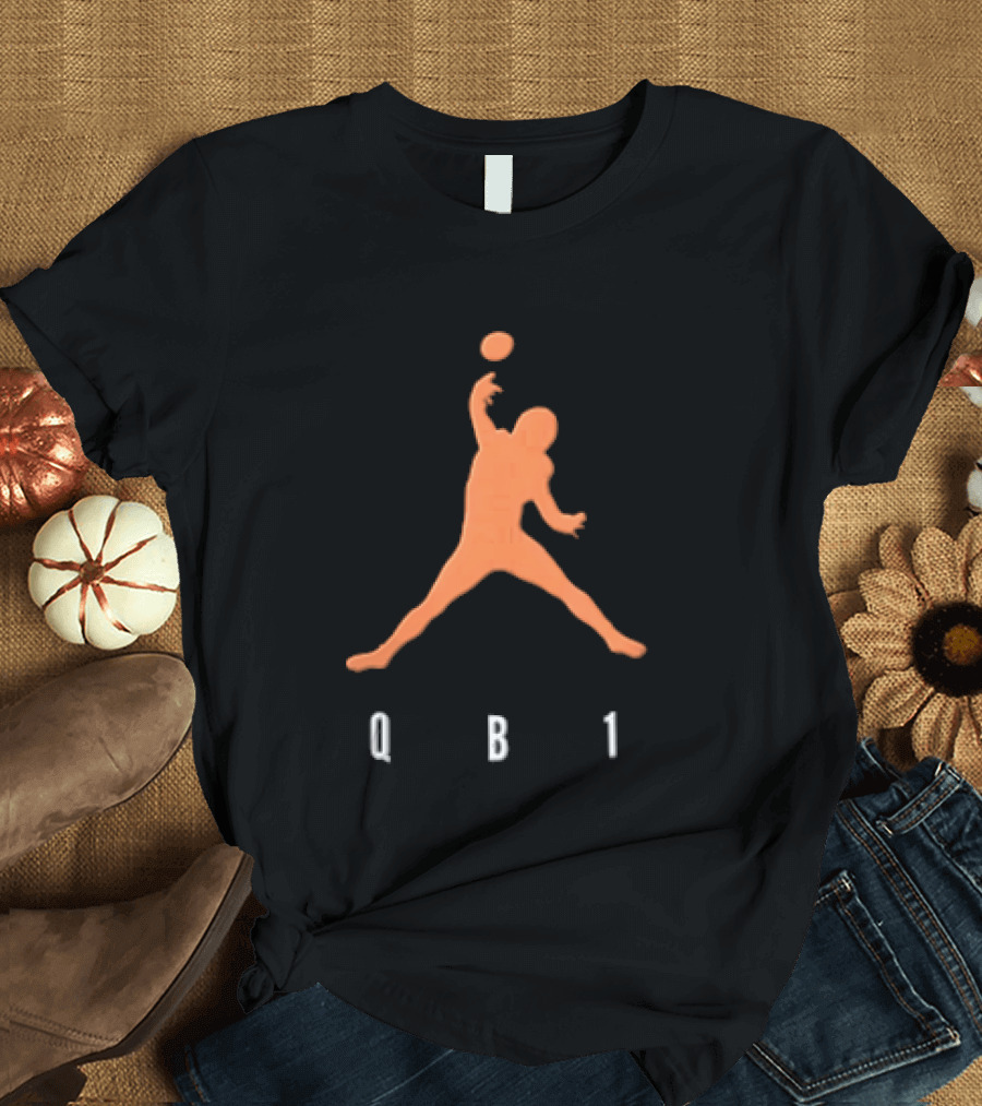 Qb1 Orange Jumpman Pose Football Quarterback Throwing Ball T-Shirt
