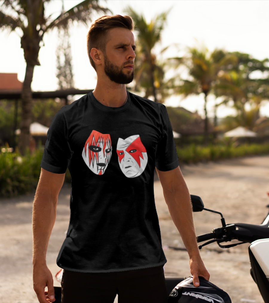 Red And White Face Paint Wrestler Cartoon Caricatures T-Shirt