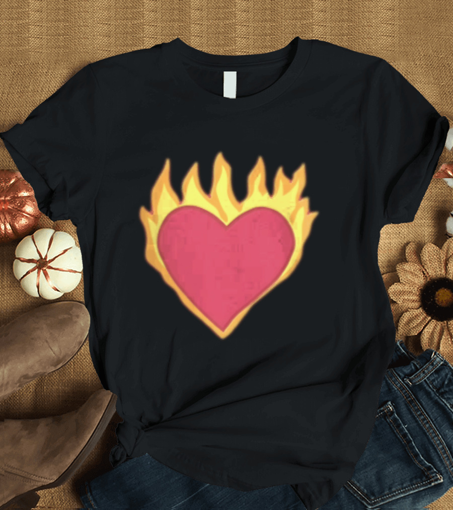 Fiery Heart Cartoon In Yellow Orange Flames T-Shirt