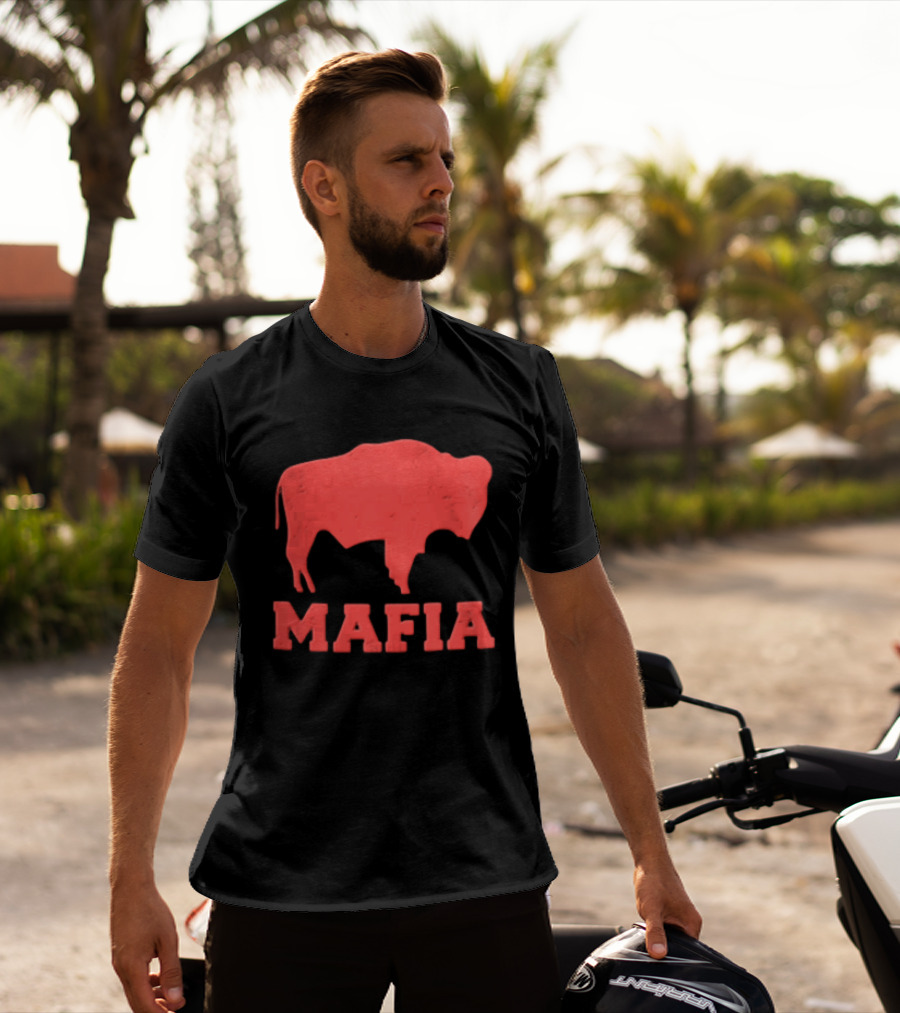 Mafia Distressed Red American Buffalo Bison T-Shirt