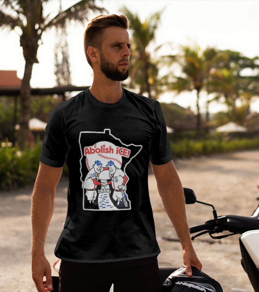 Minnesota Twins Abolish ICE Cartoon Players Shaking Hands River State T-Shirt