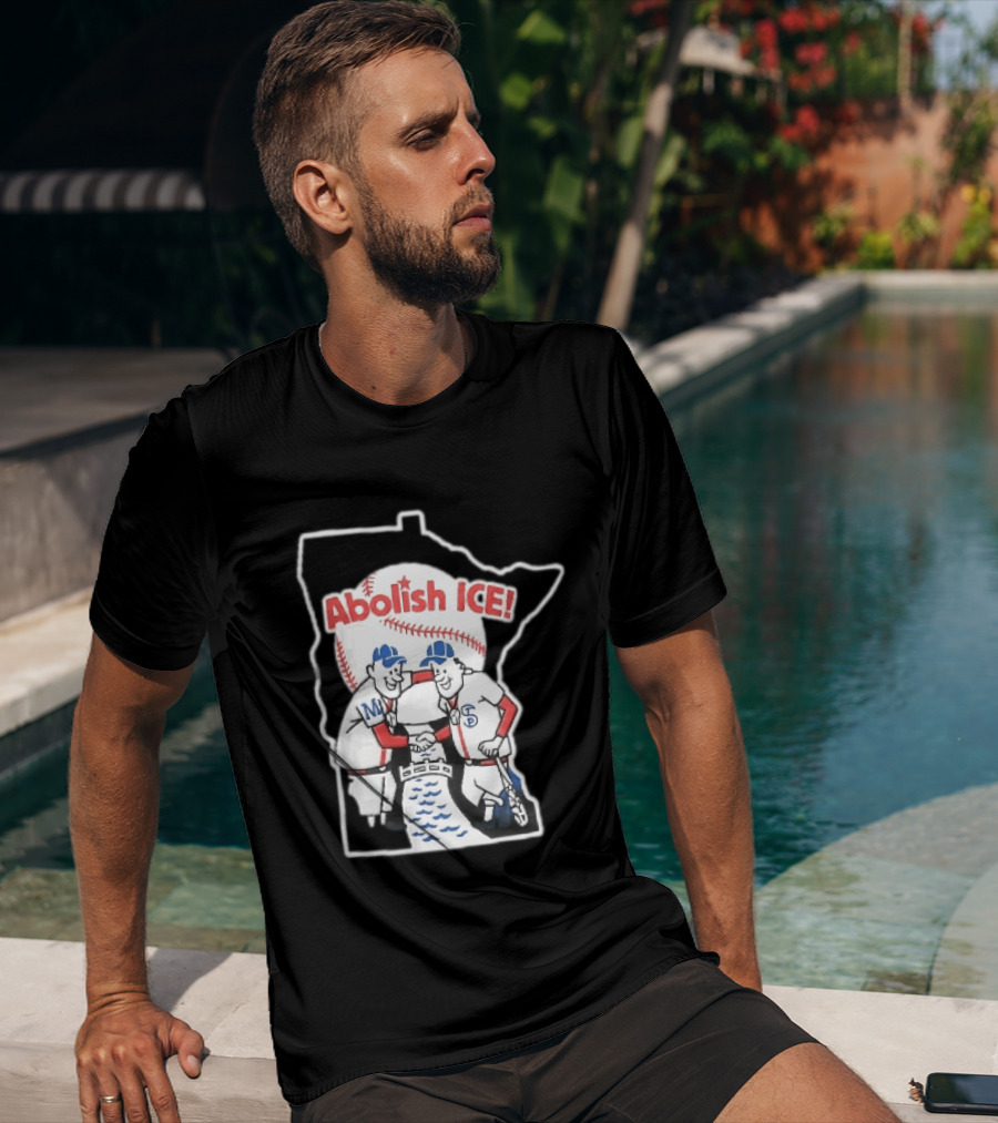 Minnesota Twins Abolish ICE Cartoon Players Shaking Hands River State T-Shirt