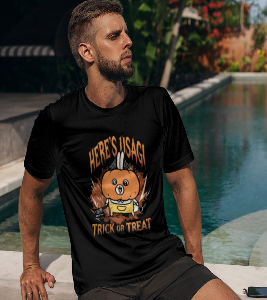 Here's Usagi Trick Or Treat Pumpkin Rabbit With Axe Halloween T-Shirt